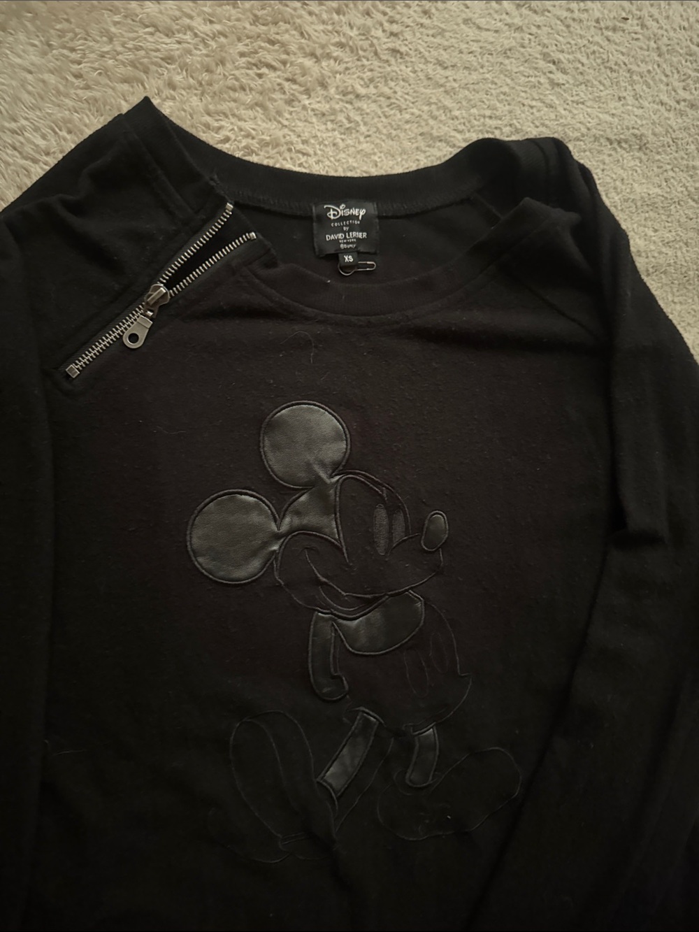 Disney David Lerner Black leather Mickey Pullover with Shoulder Zipper